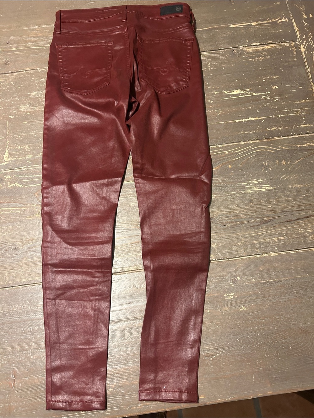 Ag Adriano Goldschmied Women's Coated denim Leather Skinny Jeans - Wine - Picture 8 of 8